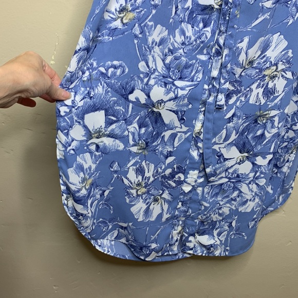 ROSE & OLIVE Shirt Dress Blue White Floral Button Front Belted Sleeveless XS - Picture 8 of 12
